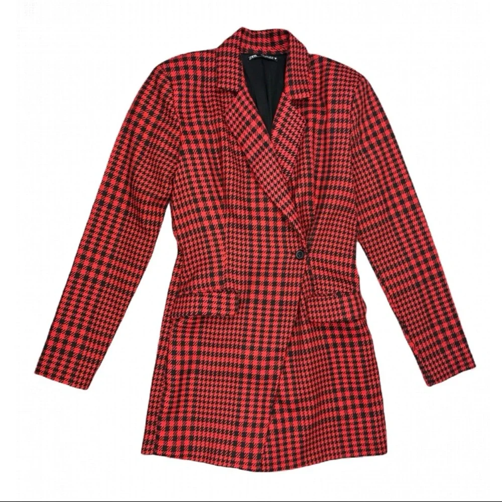 Zara Womens‎ Textured Weave Houndstooth Jumpsuit Romper Mini Blazer Dress Small
